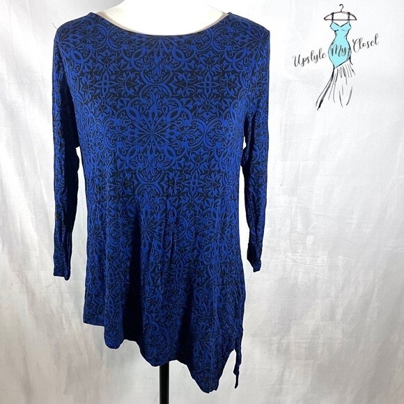 Croft & Barrow royal blue and black asymmetrical tunic top size petite large - Picture 1 of 5